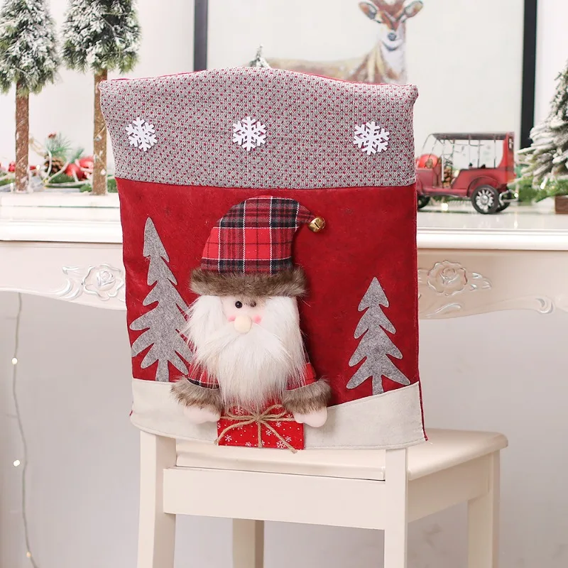 1pc Christmas Chair Cover 3D Cartoon Home Table Dinner Chair Seat Cover Decoration Xmas Party New Year Home Decoration