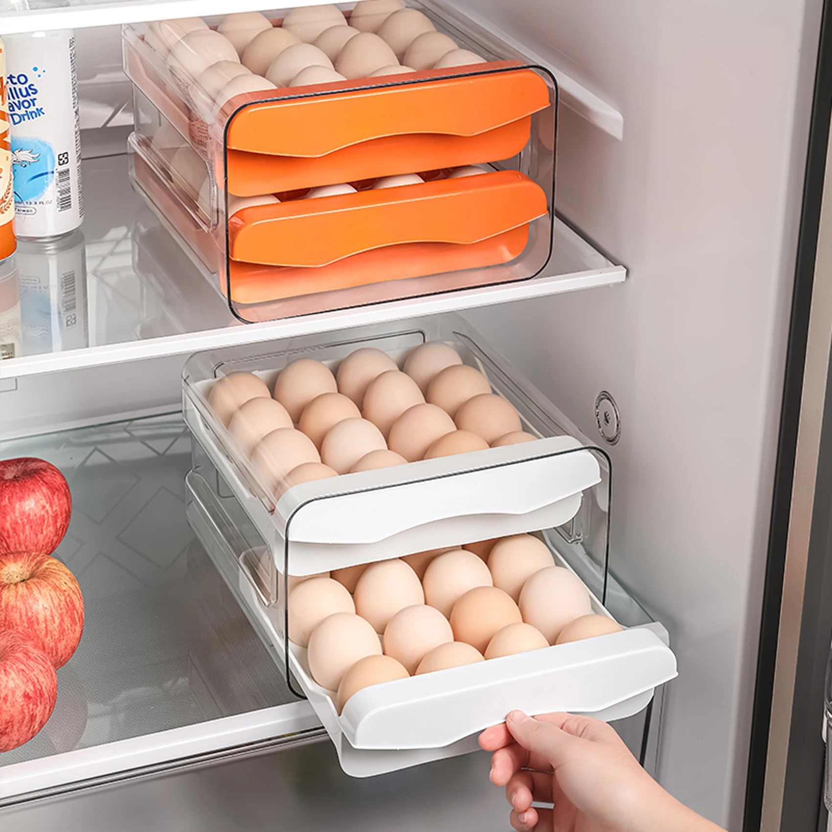 Refrigerator Egg Storage Organizer Egg Holder for Fridger 2 Layer Drawer Type Stackable Storage Bins Clear