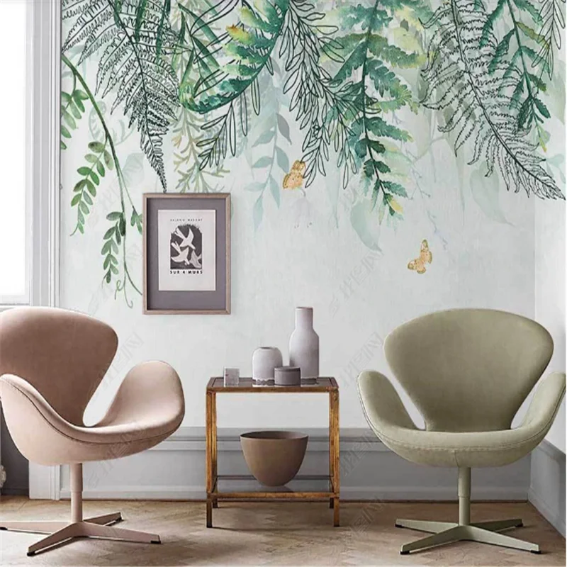 

Nordic Mural Wallpapers For Living Room Small Fresh Plants Pastoral Style Leaves Flowers Indoor Background Wall Paper Home Decor
