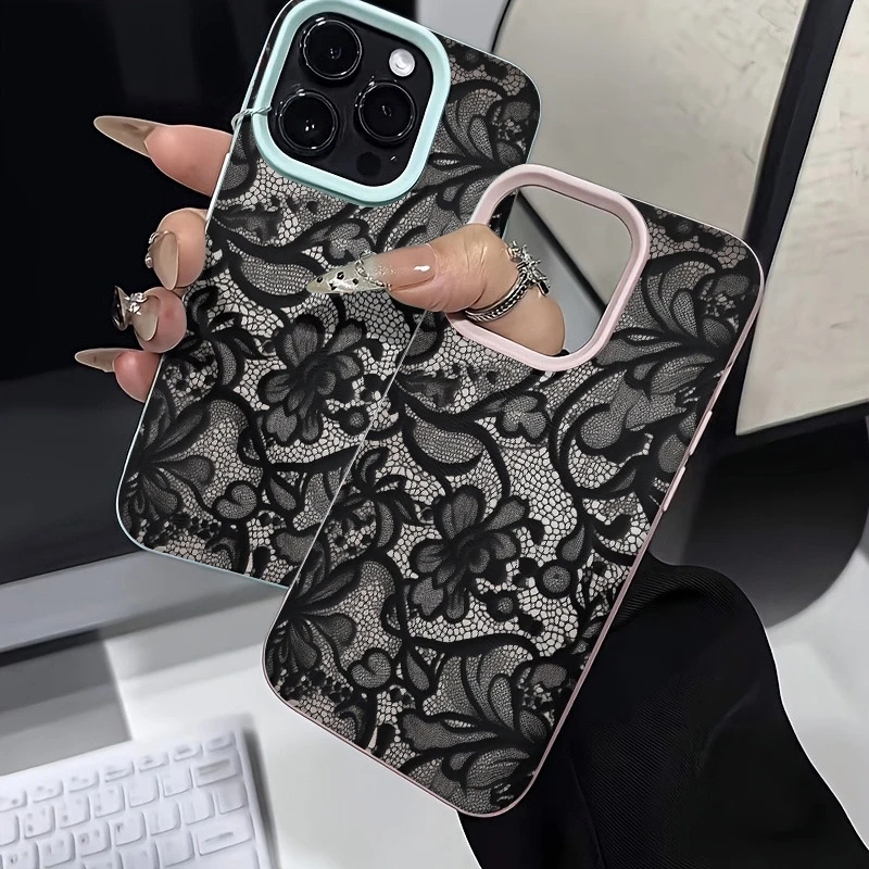 Elegant Lace Pattern Lychee Texture Silicone Phone Case
