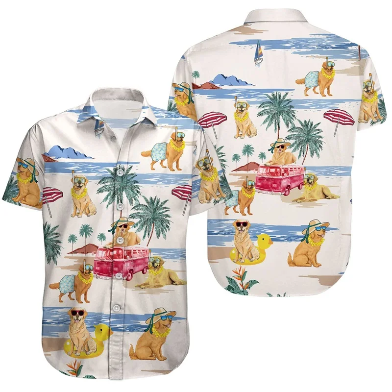 3D Full Print Hawaiian Dachshund Graphic Shirt For Men Summer Casual Button Up Surfing Beach Shirts Blusas Mens Oversize Tee Top 2