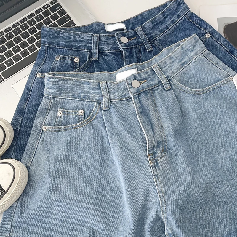 Vintage Classic Blue Wash Basic Simple High Waist Slim A-line Wide Leg Denim Shorts