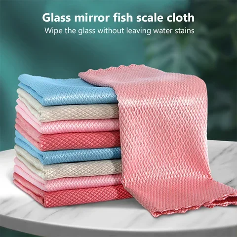 

5Pcs Fish Scale Wipe Microfiber Dish Cleaning Scale Washing Rags Efficient Kitchen Anti-Grease Clean Towel Cloths Home Tools