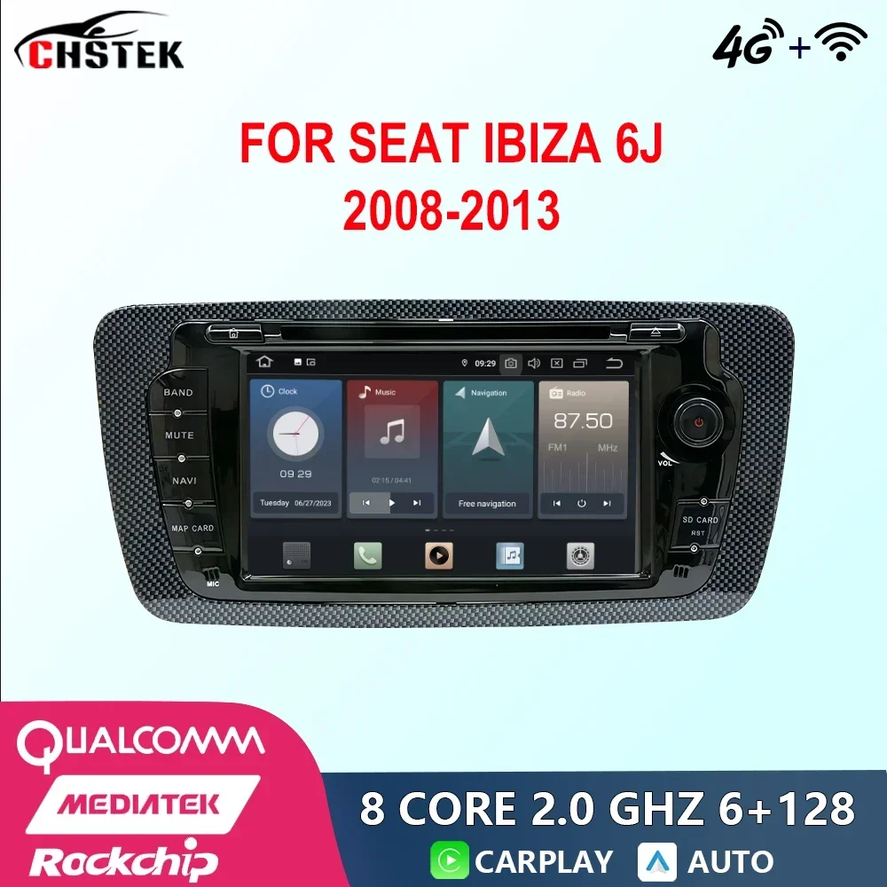 

CHSTEK 2 Din Car Radio Player Android 12 For Seat Ibiza 6j 2008-2013 Qualcomm DVD GPS CarPlay WIFI 4G Bluetooth DSP Auto Stereo