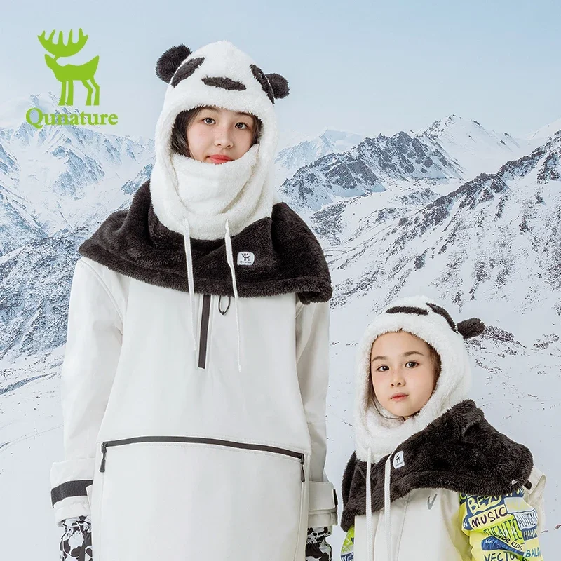 Qunature Parent-child Panda Ski Headgear Balaclava Soft Thermal Fleece Full Face Mask Winter Keep Warm Hood Scarf Neck Collar