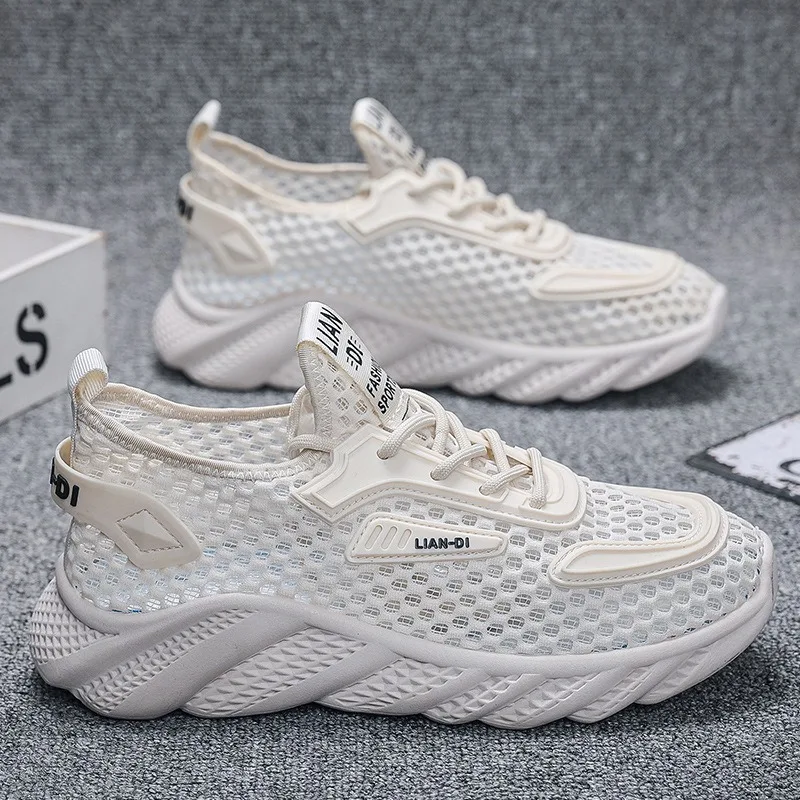 Men's Casual Shoes 2025 Spring Summer Hollow Out Breathable Mesh Shoes Comfortable Platform Lightweight Sneakers Tenis Masculino 3