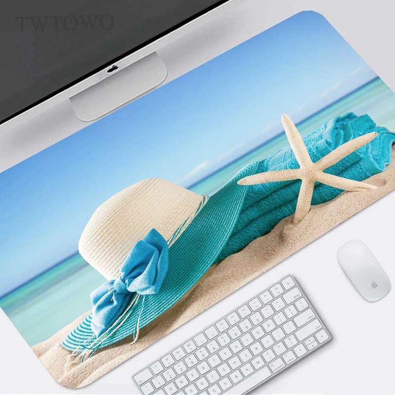 Enhanced Blue Sky Beach Custom XL Gaming Mouse Pad - Large HD Design, Soft Anti-Slip Natural Rubber Mat