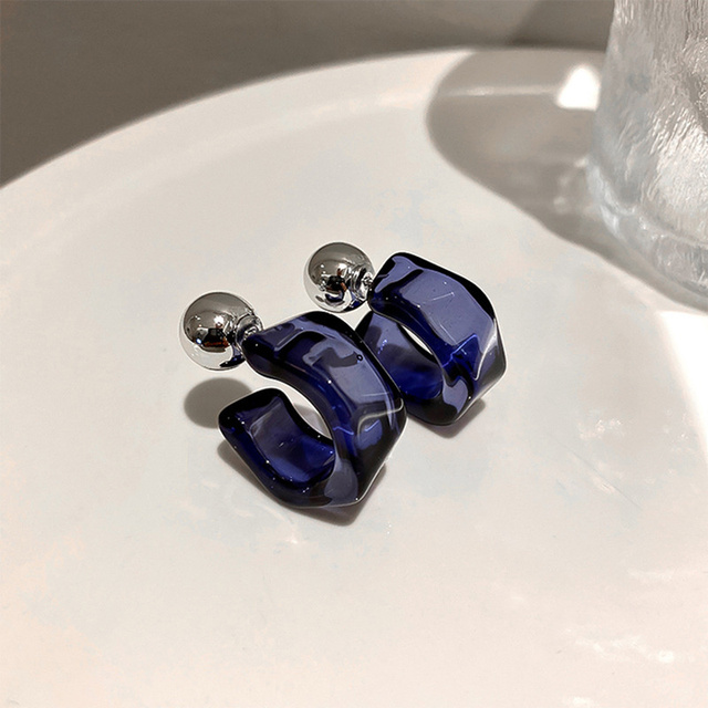 Korea Plaid Stripes Geometric C-shaped Hoop Earring Retro Trendy Resin Acrylic Stud Earrings For Women Party Jewelry Gifts