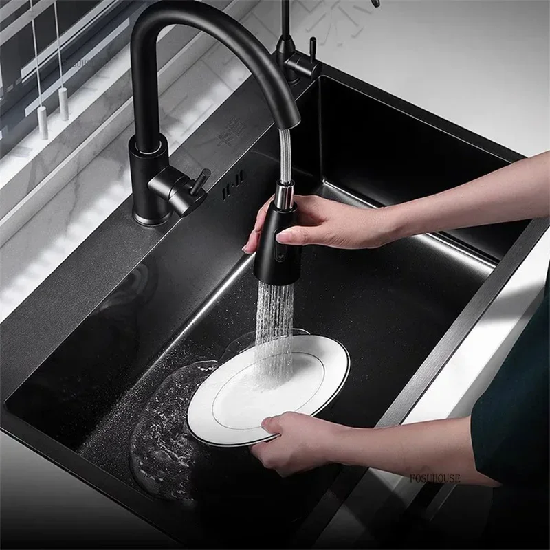 Thickened 304 Stainless Steel Sink Large Capacity Kitchen Sink Single Bowl Black Nano Washbasin Home Countertop Dishwashing