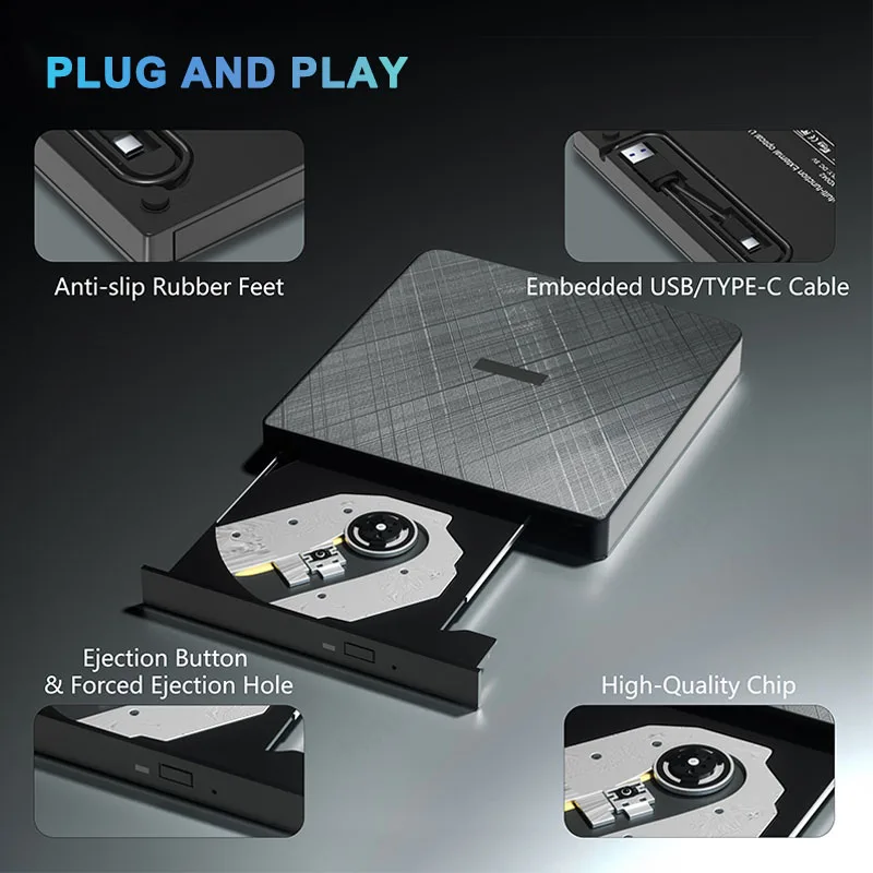 외장 DVD 광학 드라이브, USB 3.0 C 타입 CD DVD RW 플레이어, 라이터 버너 리더, 노트북 PC 윈도우 맥에 적합