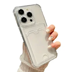 Luxury Card Slot Holder Pocket Case | Shockproof Clear PhotoCard Storage Sleeve - iPhone 18 Pro Max (Transparent)