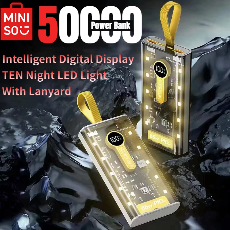 

Miniso 50000mAh прозрачный Внешний аккумулятор быстрая зарядка портативное зарядное устройство