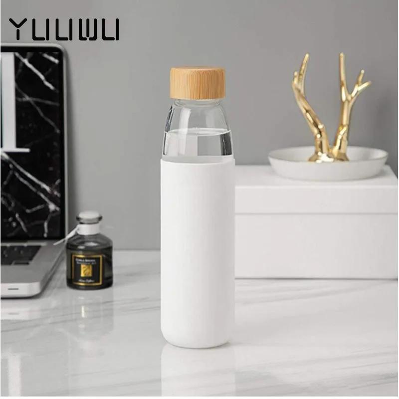 Glass Water Bottle with Silicone Sleeve (550ml)