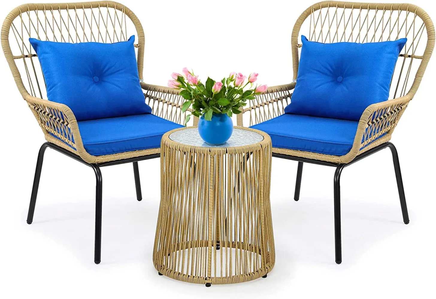 

Outdoor Patio Furniture Wicker Bistro Set, All-Weather Rattan Conversation Chairs for Backyard, Balcony and Deck 3-Piece
