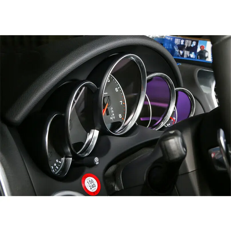 N60R-For- Cayenne 958 2011-2018 실버 자동차 대시보드 미터 링 커버 트림 인테리어 장식