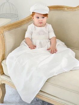 Abbigliamento per bambini Abito nuovo arrivo per abito da battesimo per bambino Abito da festa lungo per ragazza di fiori in raso a maniche corte
