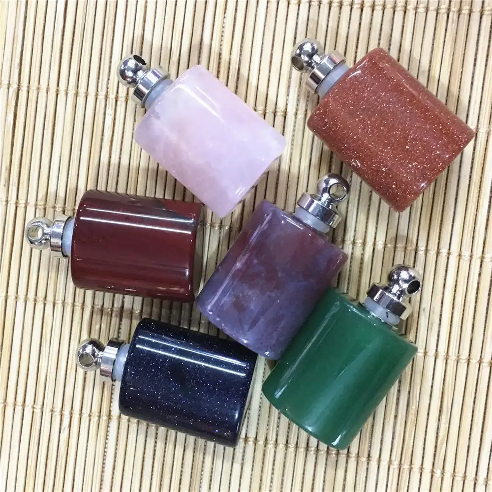 New 3pc Natural Stone Oil Diffuser Perfume Bottle Crystal Pendants Turquoises Indian Agates Gold Sands Oil Diffuser Pendant
