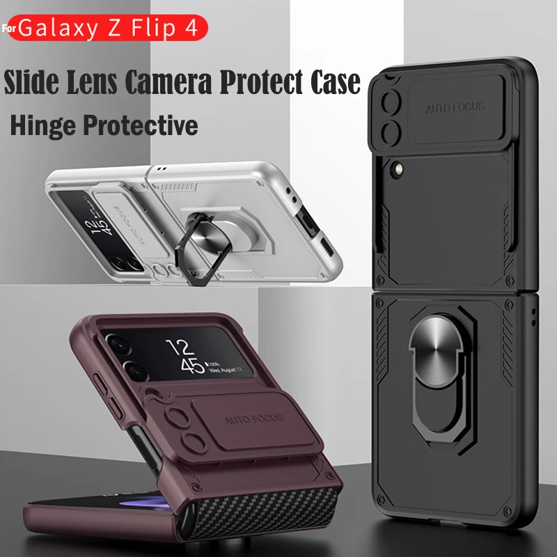 

Slide Lens Camera Protective Capa for Samsung Galaxy Z Flip 4 Armor Case Hinge Protection Full Funda for Galaxy Z Flip 4 5G Case