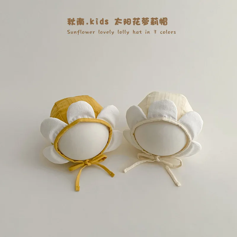 Charming Floral Sun Hat for Babies - Windproof, Spring/Summer, White Beanie