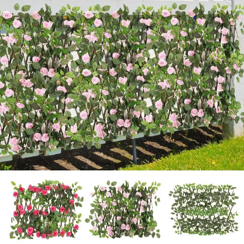 

Artificial Rose Fence Green Leaf Fence Panels Stretchable Faux Backdrop Vines for Home Outdoor Garden Balcony Decoration