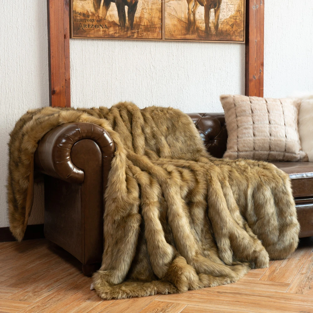 BATTILO Faux Fur Blanket Luxury Decorative Throw Blanket Fuzzy Warm