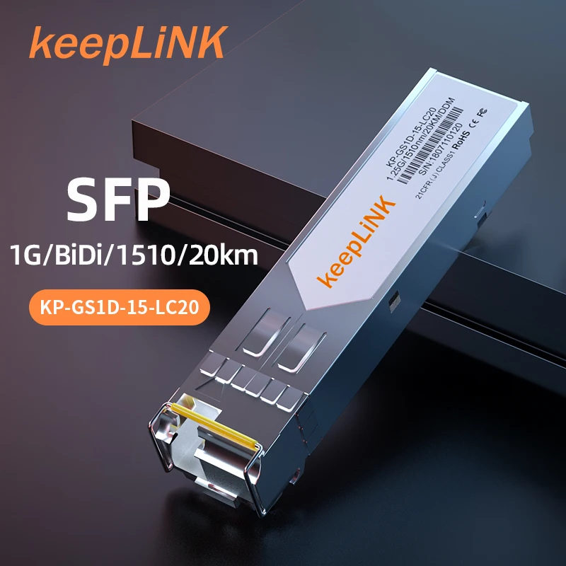 

KeepLink KP-GS1D-15-LC20 SFP 1000BASE-BX-D BiDi 1550nm-TX/1310nm-RX 20km DOM Simplex LC/UPC SMF Optical Transceiver Module