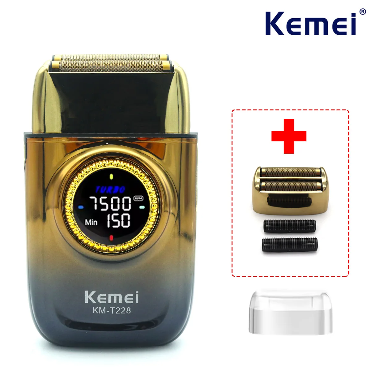 Kemei KM-T228 Herrenrasierer mit LED-Display, zwei kabellose Ölscherköpfen, USB-Anschluss, professionellem Folienrasierer für Herren_voghion.com