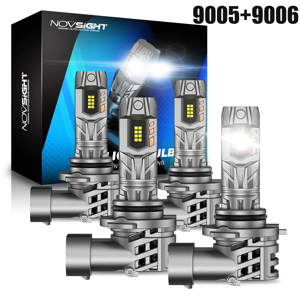 NOVSIGHT 9005 9006 светодиодный комплект фар 1:1 Размер светильник мини налобный фонарь 90 Вт 20000LM вентилятор 6500 к белый 12В дальнего и ближнего света Автомобильные фары