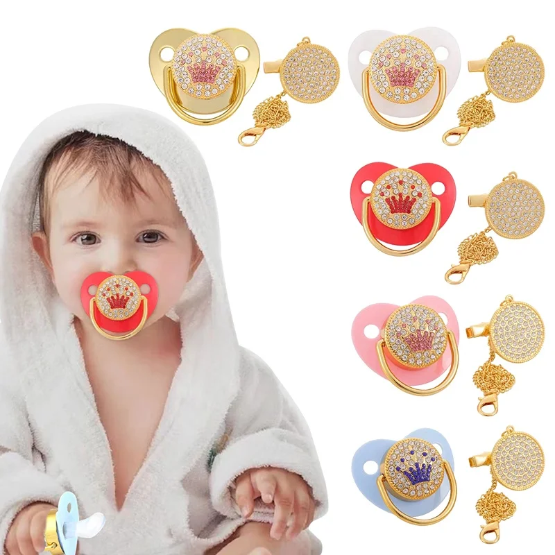 Five pointed star baby pacifier BPA free fashionable rhinestone baby silicone nipple with nipple clip