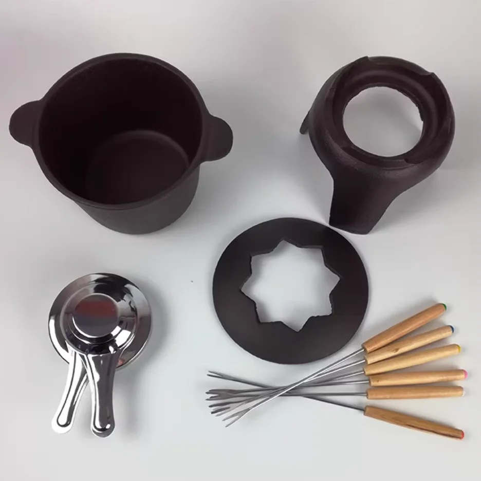 Spirit stove hot pot Swiss Cheese Chocolate Fondue cast iron Enamel pot