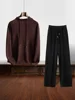 Men 100% Cashmere Sweater Pants Suit Hooded Pullover Straight Trousers Autumn Winter Casual Style Cashmere Knitted Clothing 3