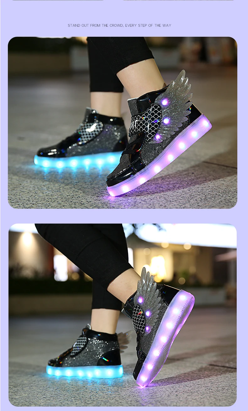 extra wide fit children's shoes 2022 NEW Children Luminous Glowing Sneakers White Pink Led Light  Kids Led Shoes Boys Girls Wing Shoes USB Charging girl princess shoes