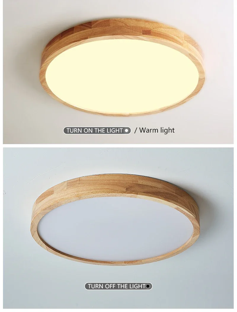 Nordic Solid Wood LED Round Ultra-thin Ceiling Lamp Ideal for Indoor Decoration in Kitchen Living Room Bedroom Home Lighting