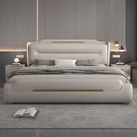 Chambre à coucher de luxe lit sommeil minimaliste européen tables de nuit tissus d'ameublement lits Queen Lounge Letto Matrimoniale meubles d'hôtel 4