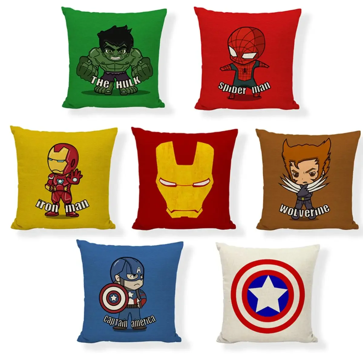 Cushion Cover Pillow Case Cover 45*45 Disney Marvel Superhero Spiderman Ironman Hulk Wolverine Captain Avengers Cars Home Indoor Silk Pillowcases