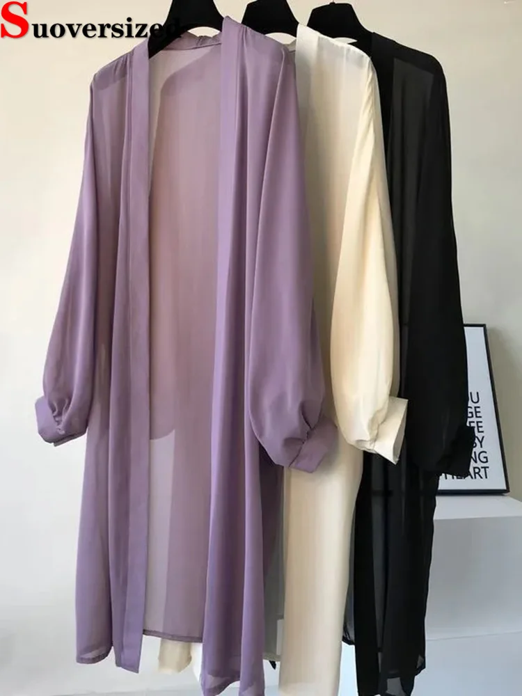 

Loose Beach Sun Protection Ultra Fine 4xl Shawl Women's Summer Casual Chiffon Coat Long Sleeve Korean Elegant Medium Long Sleeve