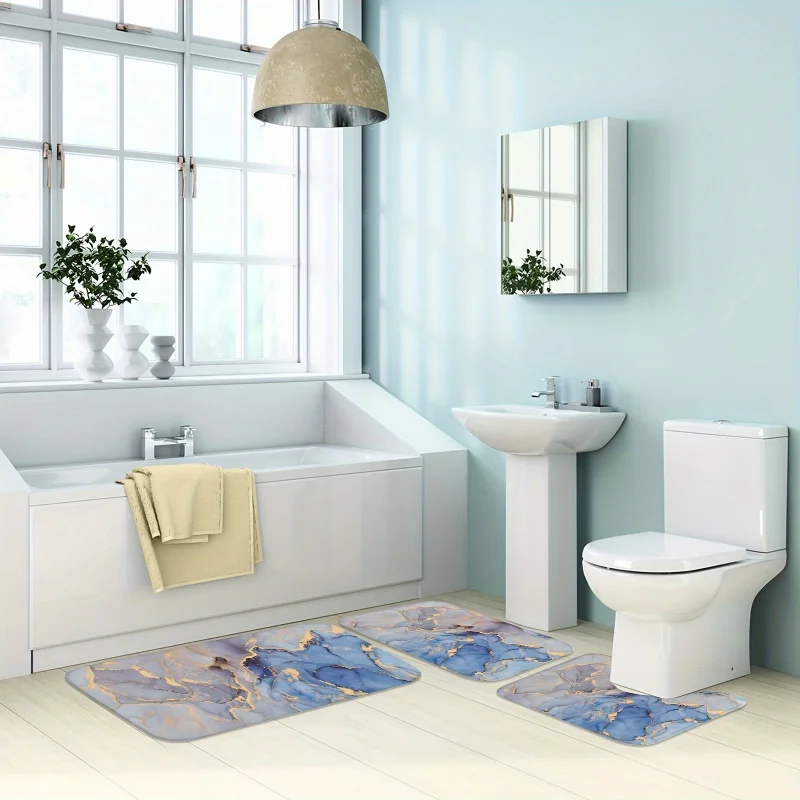 Bathroom non-slip mat set of 3 (translucent shades), bathtub non-slip mat 39.98X79.98 cm, bathroom rug 39.98X59.99 cm, toilet U-