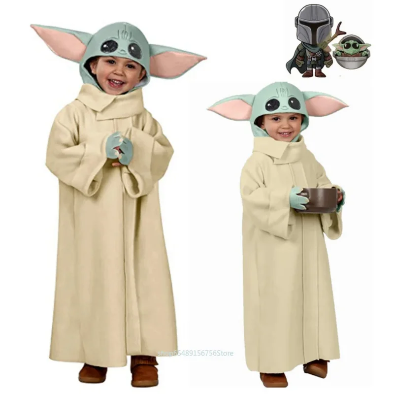 Baby Boys Girls Yoda Robe Costume Cosplay Yoda Grugo Bambini Tuta Collana In Lega Accessori Regalo Per La Festa Di Natale