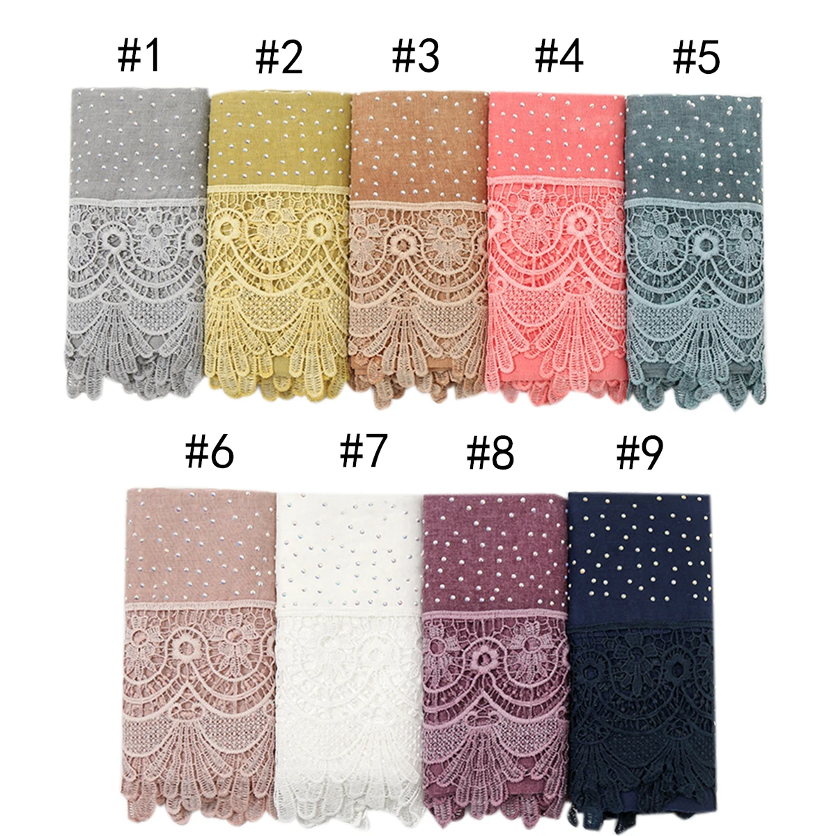 Fashion Cotton Embroidery Hijabs Scarf Big Size Shawls Women Lace Pearls Headscarf Wraps Muslim Headband Turbans Femme Bandana 6