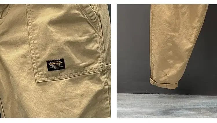 Herbst-Sommer Weite Baumwoll-Arbeitshose für Herren, Gerade Geschnittene, Strapazierfähige Taschenhose im Retro-Waschstil, Lässige Arbeitskleidung – Detail 7
