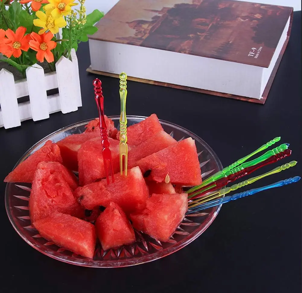 400PCS Disposable 4" Plastic Cocktail Picks Fruit Forks Cocktail Sticks Party Supplies Plates Picks Cake Forks Dessert Forks
