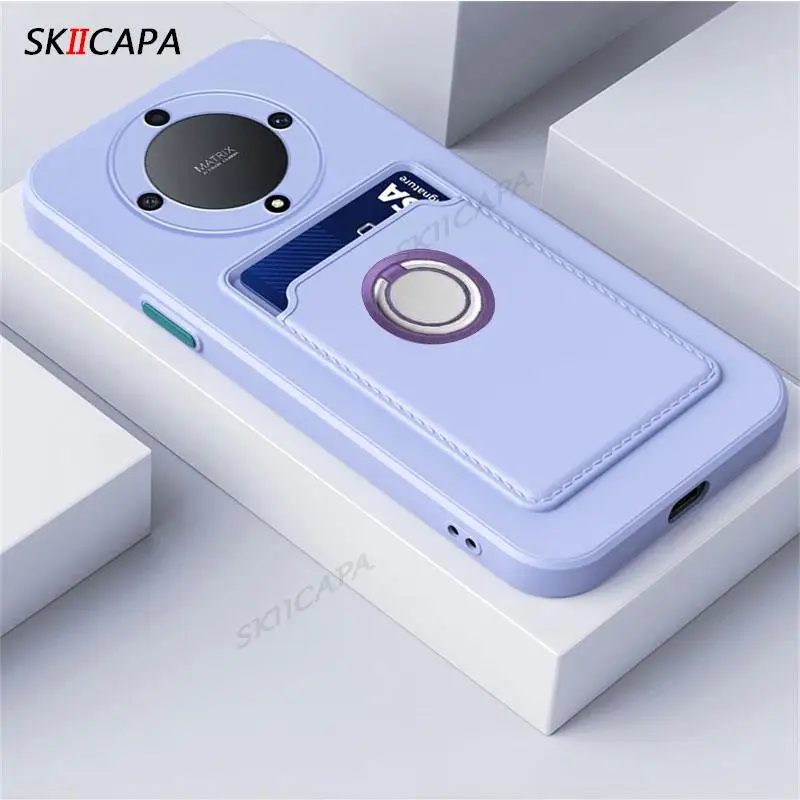 Candy Color Matte Silicone Wallet Case with Ring Holder - Card Slot & Soft Bumper Cover