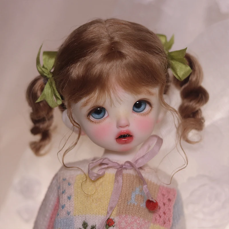 

BJD Doll Mohair Wig Dolls Accessories 1/6 Bow Double Ponytail Braid Curls With Bangs 15-17.5cm BJD Dolls Wigs Girl Gifts