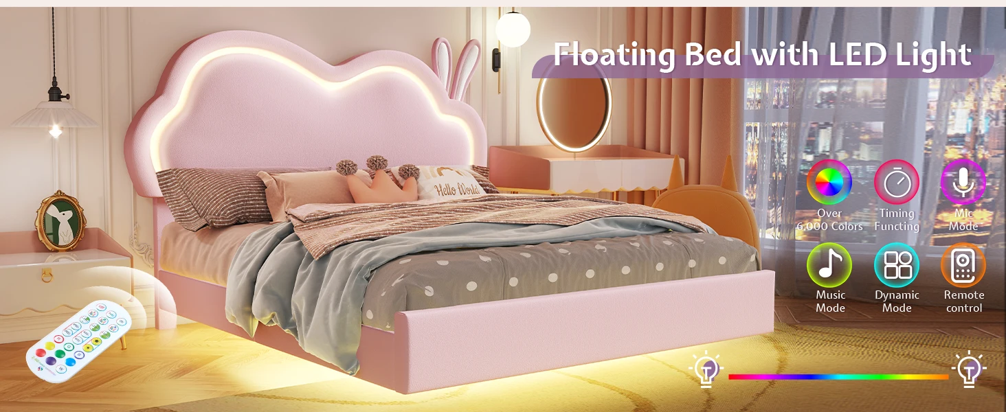 pink bed frame floating