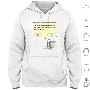 클리피 후디 코튼 긴 소매 클리피 클립, 마이크로소프트 워드 파워 포인트 엑셀 밈 냉소적 풍자 텍스트 90S 00S 2000S