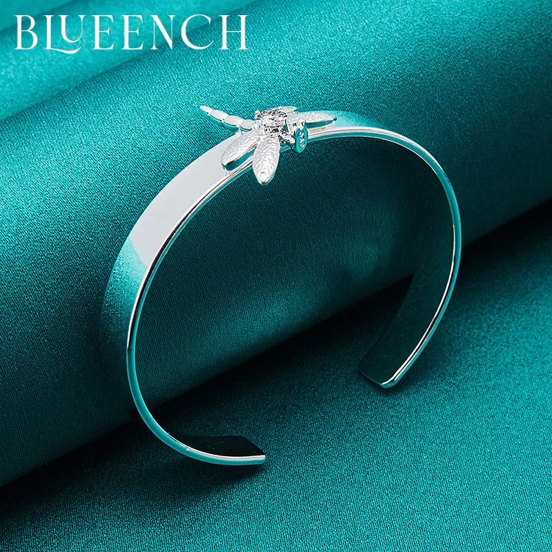 

Blueench 925 Sterling Silver Dragonfly Bangles Bracelets For Woman Party Wedding Gift Fashion Romantic Jewelry