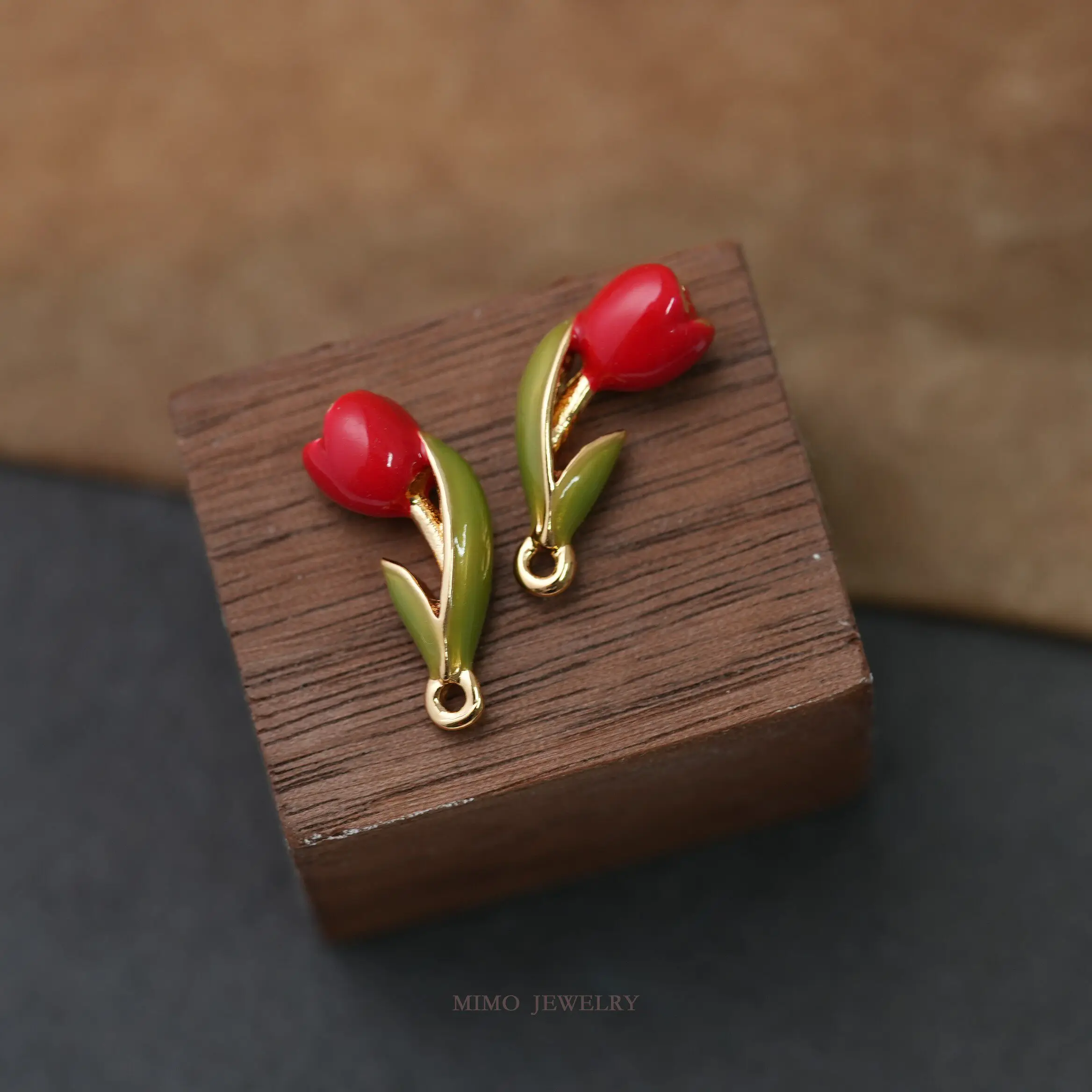 1개 구리 도금 골드 드리핑 오일 튤립 꽃 펜던트 참 장식품, 쥬얼리 제작 DIY 팔찌 액세서리 부자재