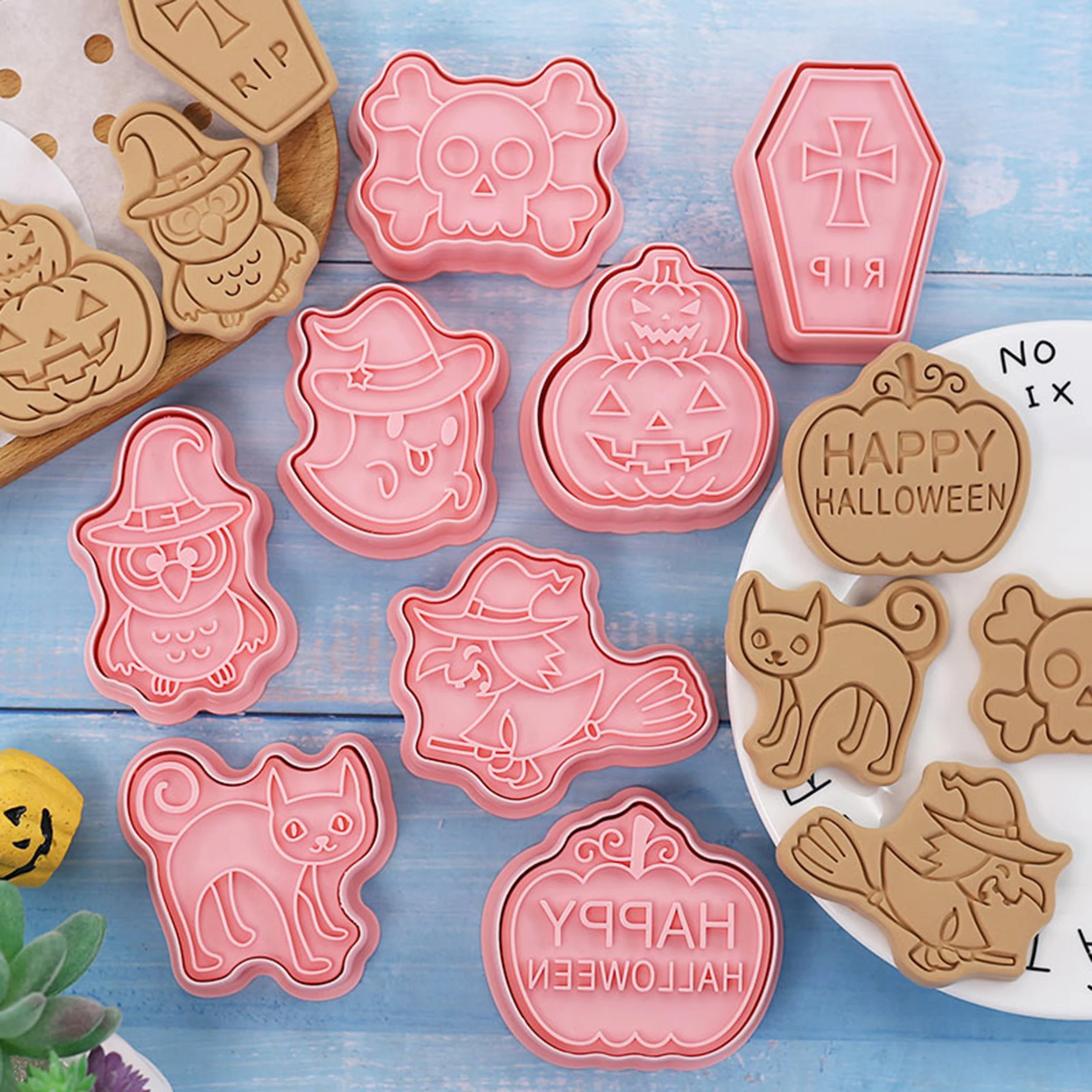 Halloween Cookie Cutters 3D Pumpkin Ghost Biscuit Cutter Cookie Molds Kitchen Pastry Baking Tools Halloween Decoration 8Pcs cookie cutter cookie mould baking mold cookie printing mold baking decorating tools