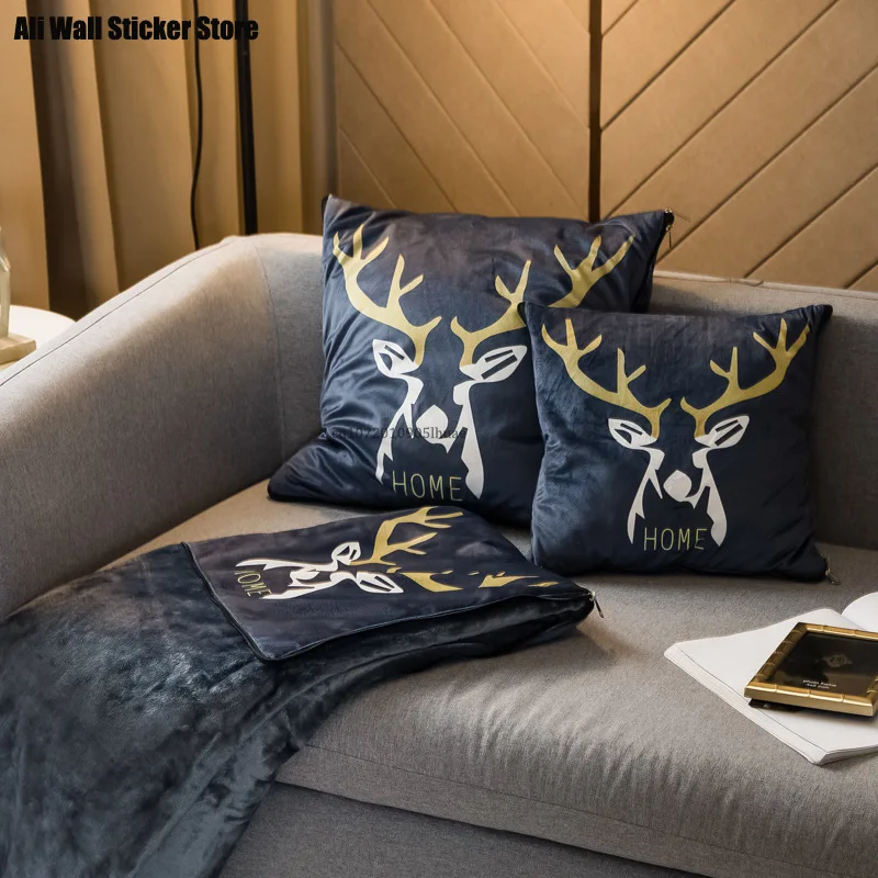 

Nordic Printed Blanket Pillow Blanket New Chinese Style Sofa Pillow Cushion Living Room with Core Head Pillow