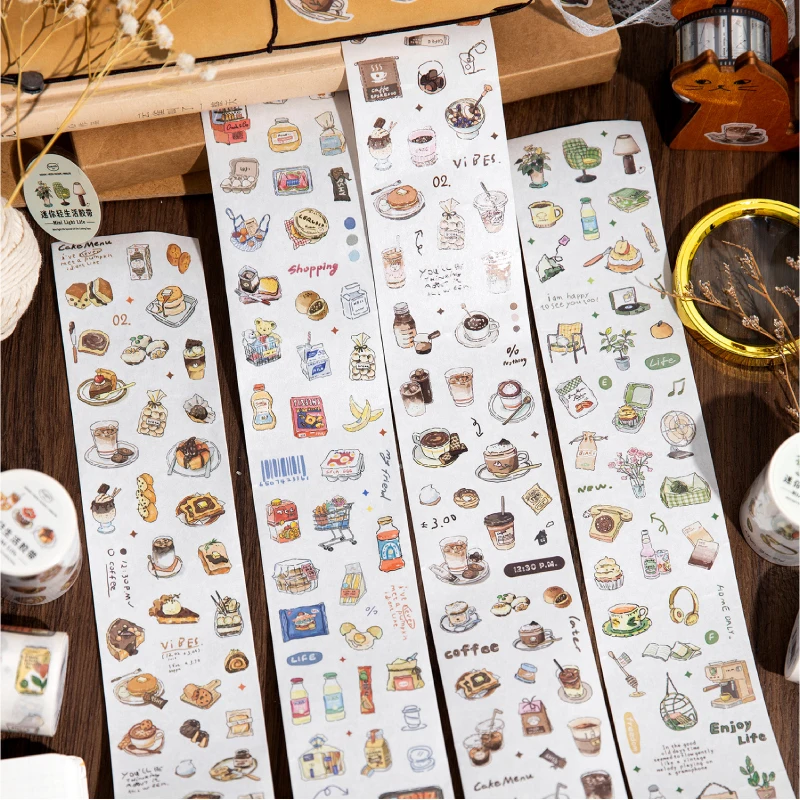 200 cm/롤 INS 마스킹 테이프 Coffe Bread 카페 장식 라벨 스티커 저널 스크랩북 일기 앨범 편지지 테이프